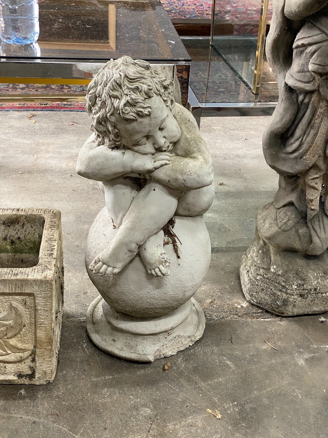 Two reconstituted stone garden statues, larger height 102cm